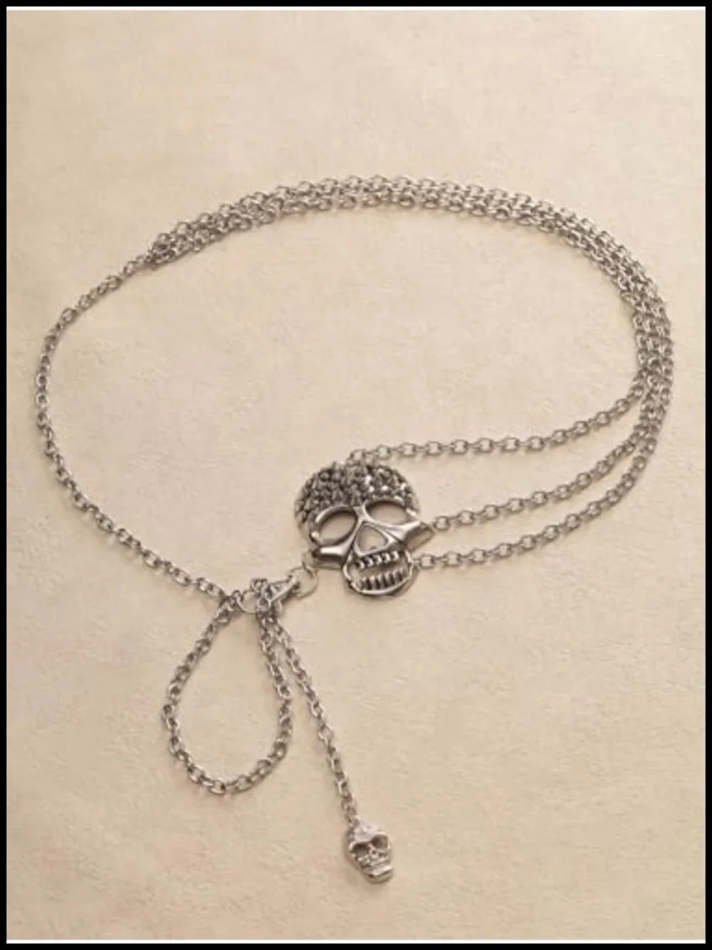 Gothic Skull Chain Belt, Adjustable Silver-tone Waist Chain, Punk Emo Grunge